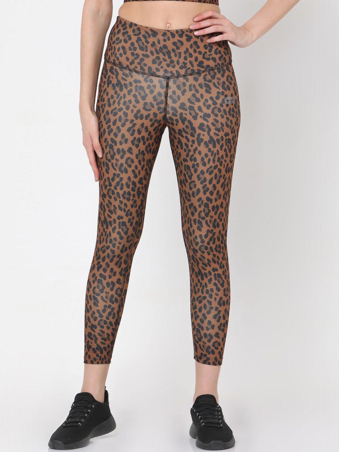 silvertraq women brown leopard printed anti odour sports tights