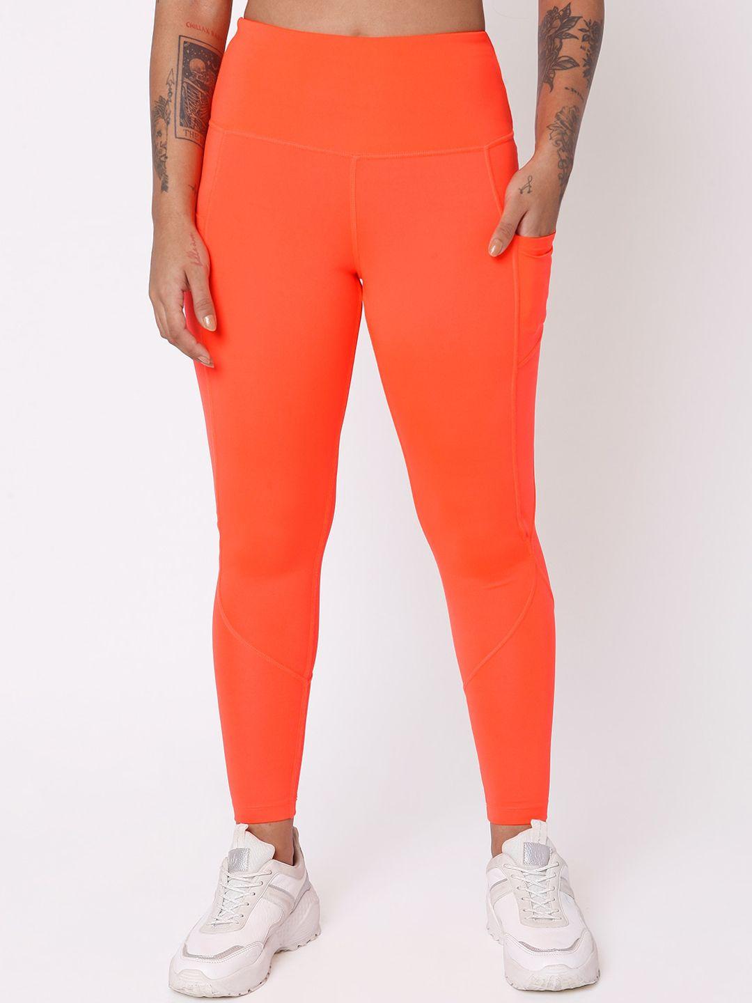 silvertraq women coral orange solid high-rise anti-odour cropped tights