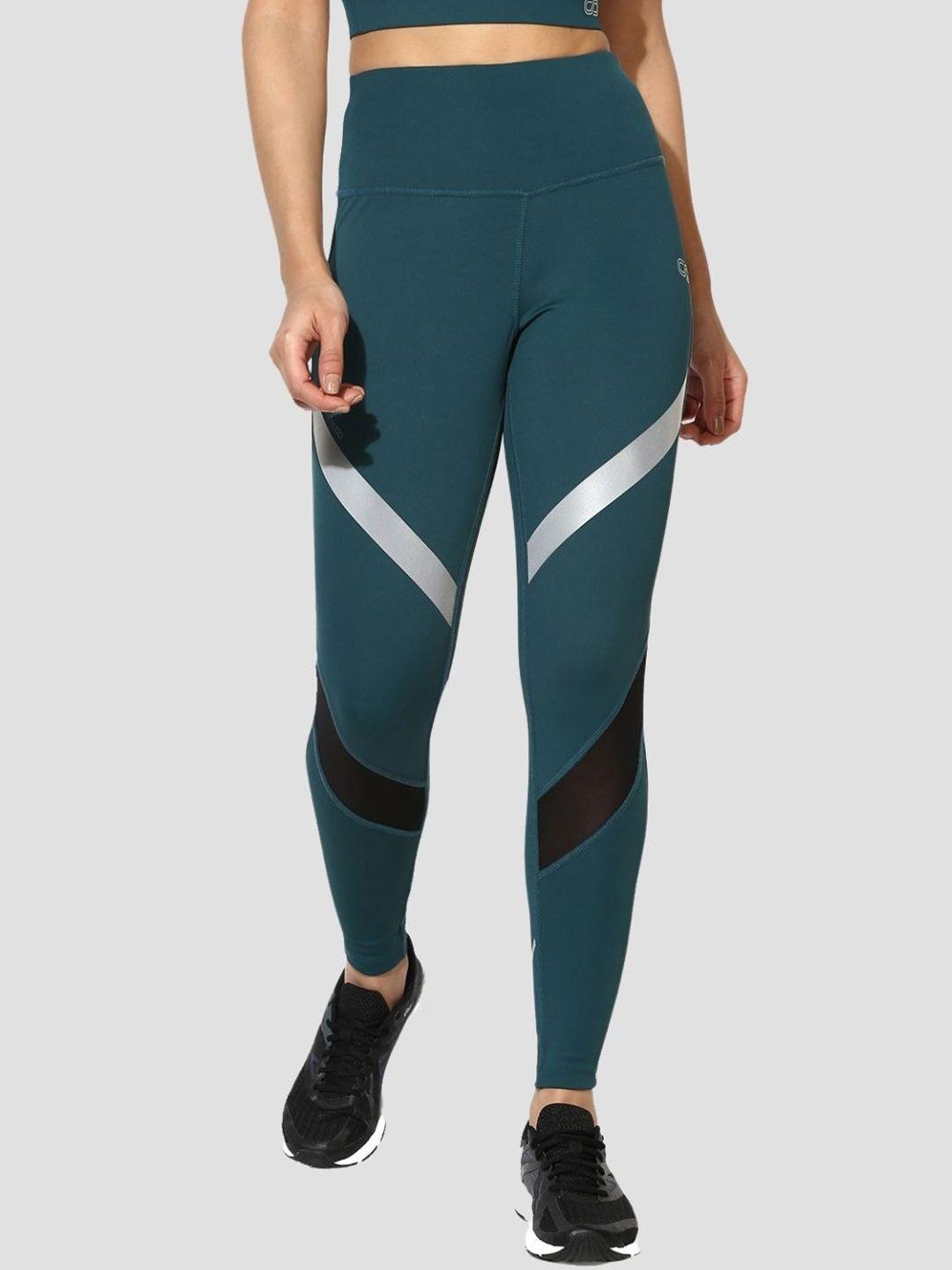 silvertraq women teal colourblocked tights