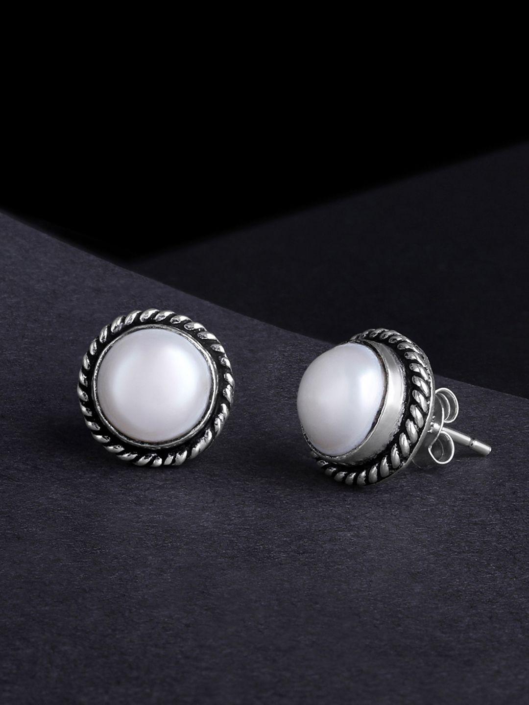 silvora by peora white & silver plated circular studs earrings