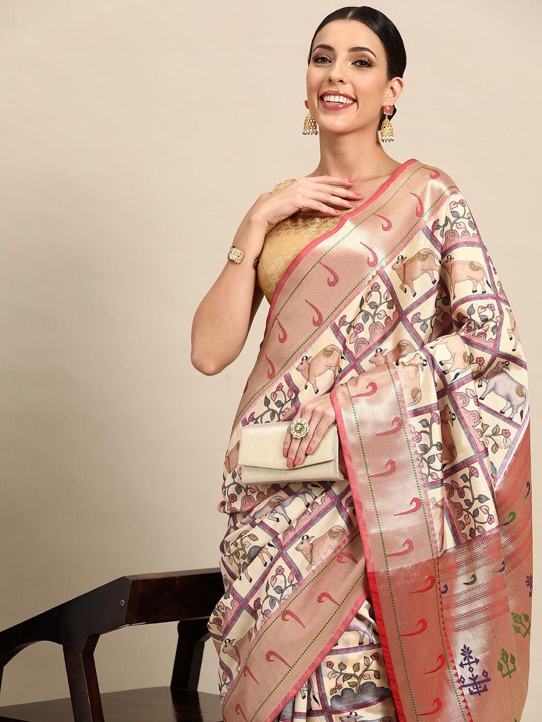simaaya ethnic motifs printed zari saree
