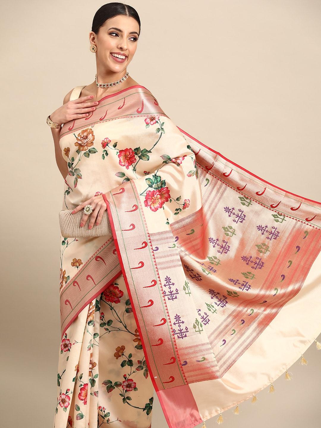 simaaya floral printed zari saree