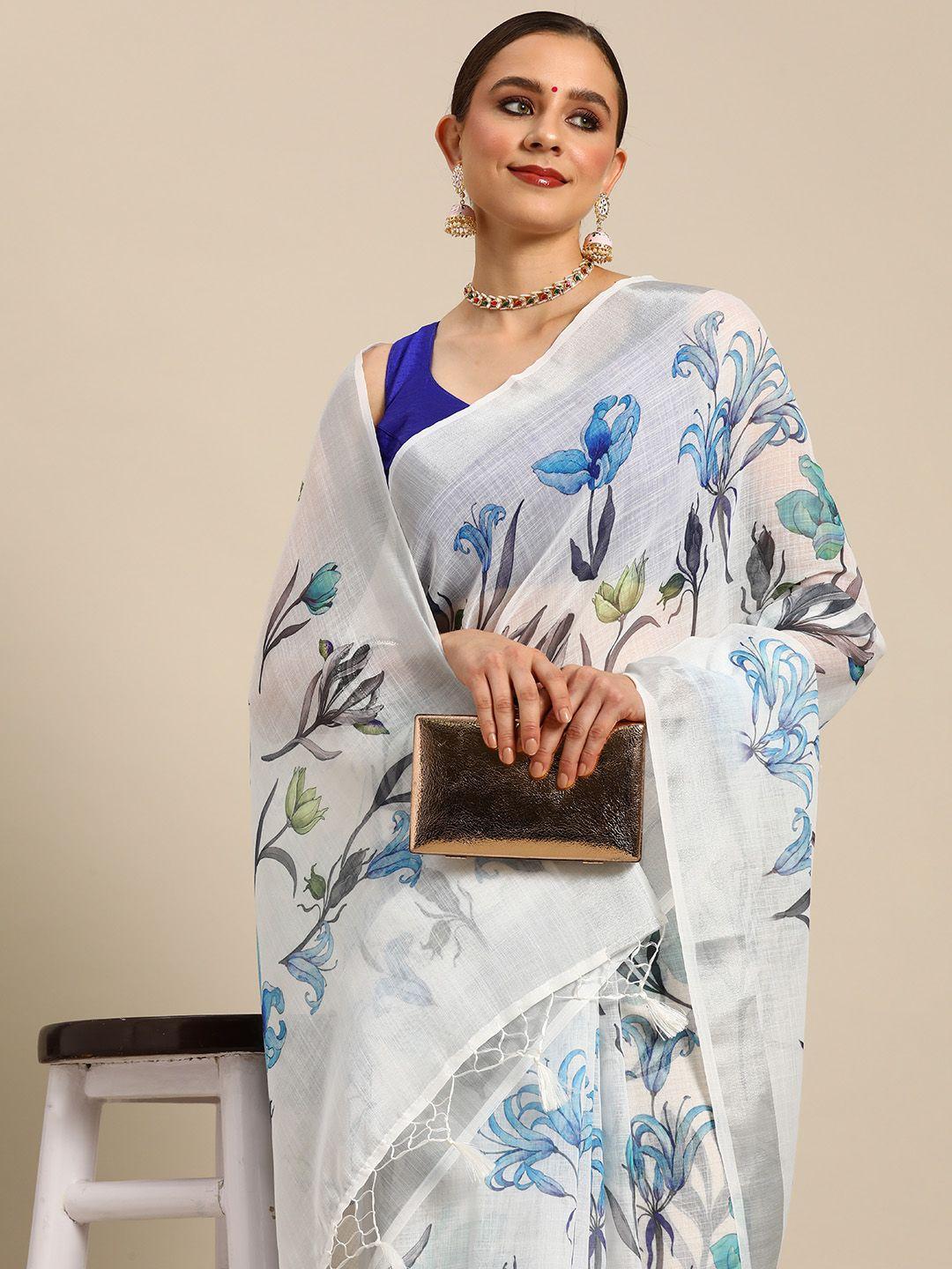simaaya floral cotton linen zari saree