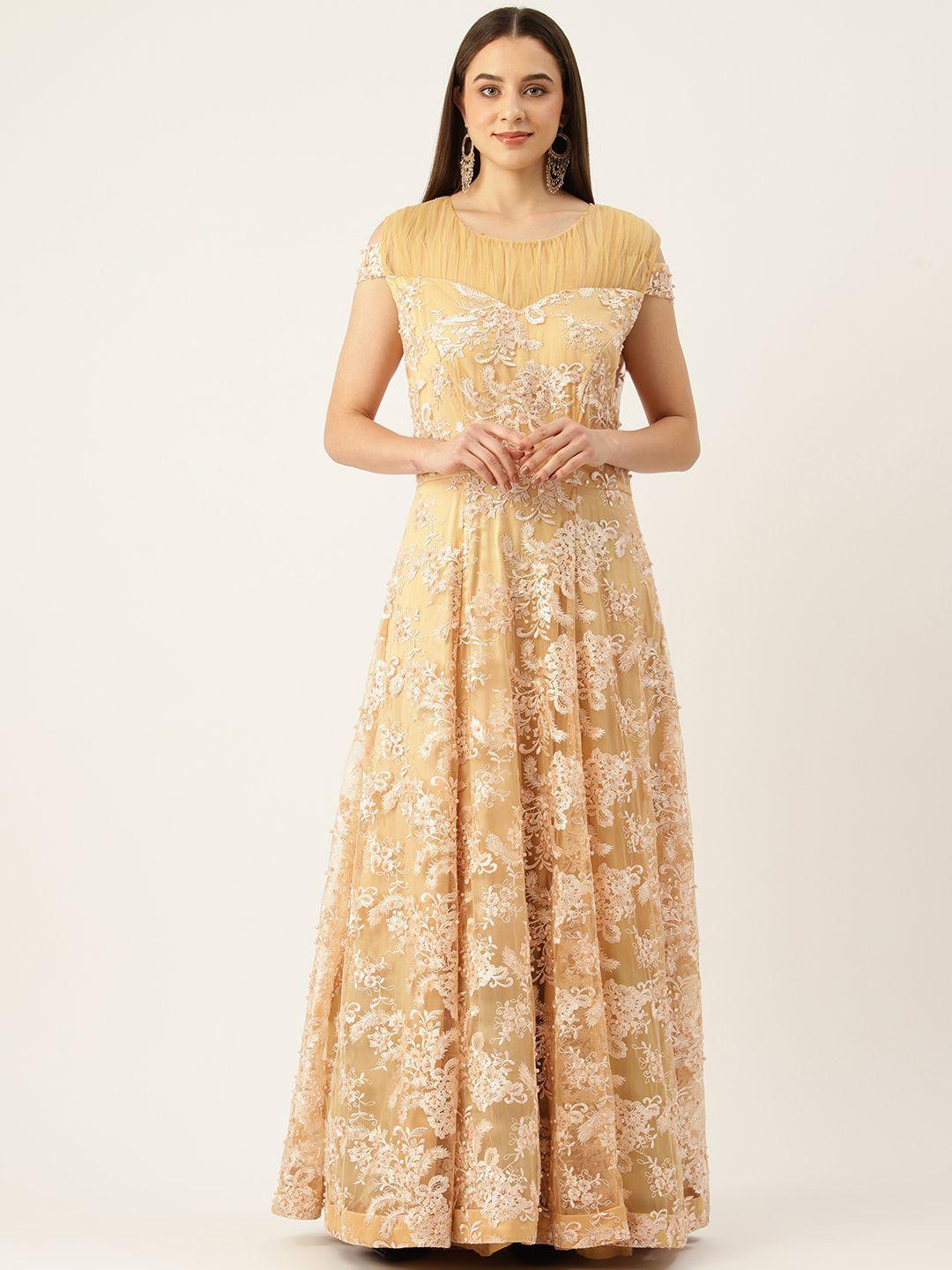 simaaya floral embroidered cold-shoulder sleeves ethnic gown