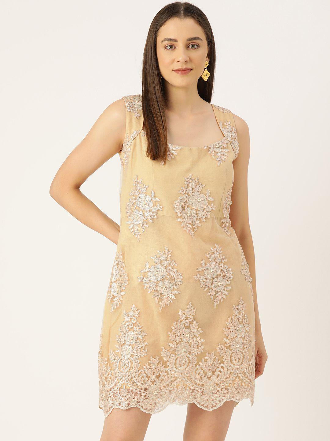 simaaya floral embroidered net bodycon dress