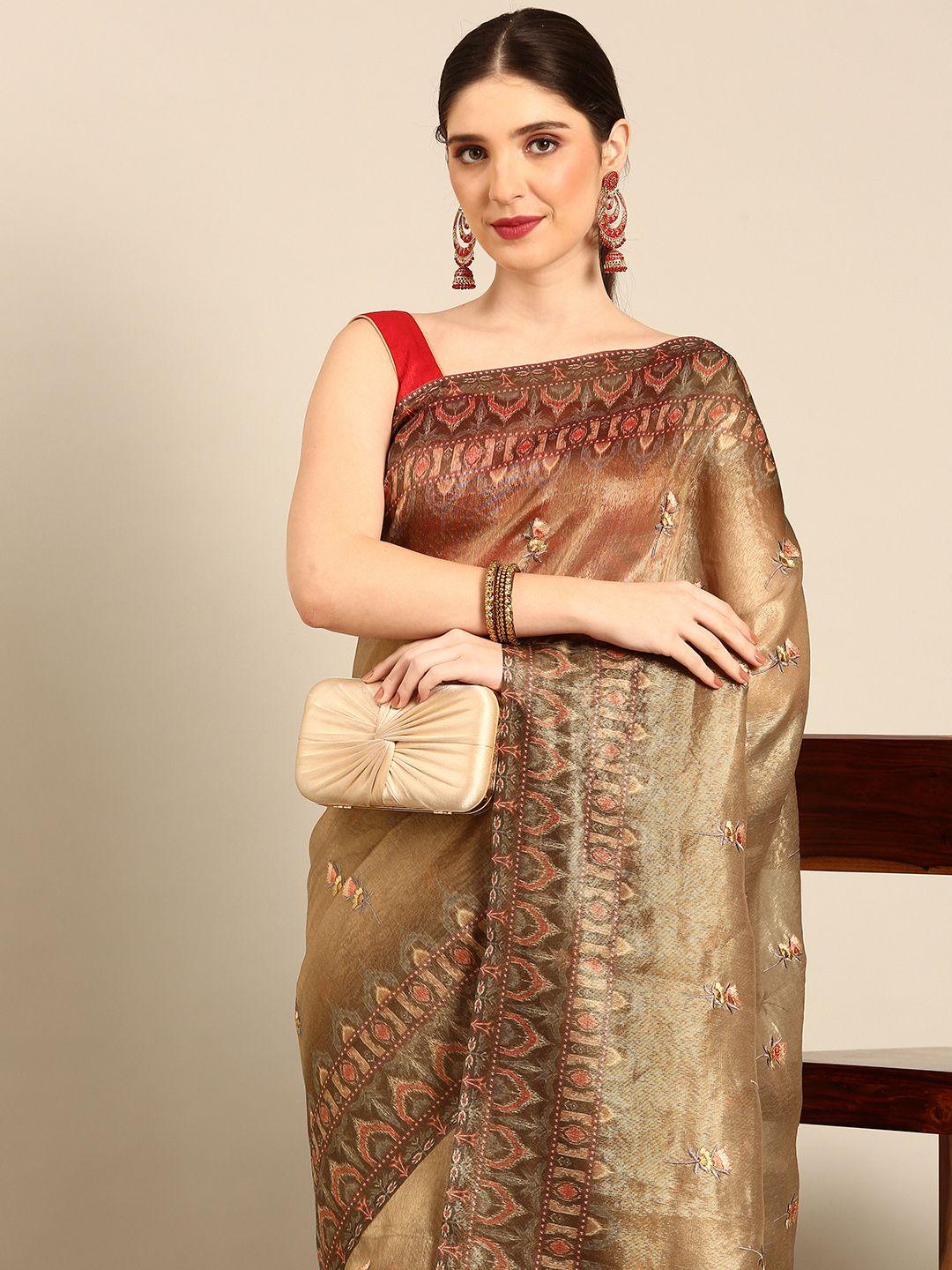 simaaya floral embroidered pure silk saree