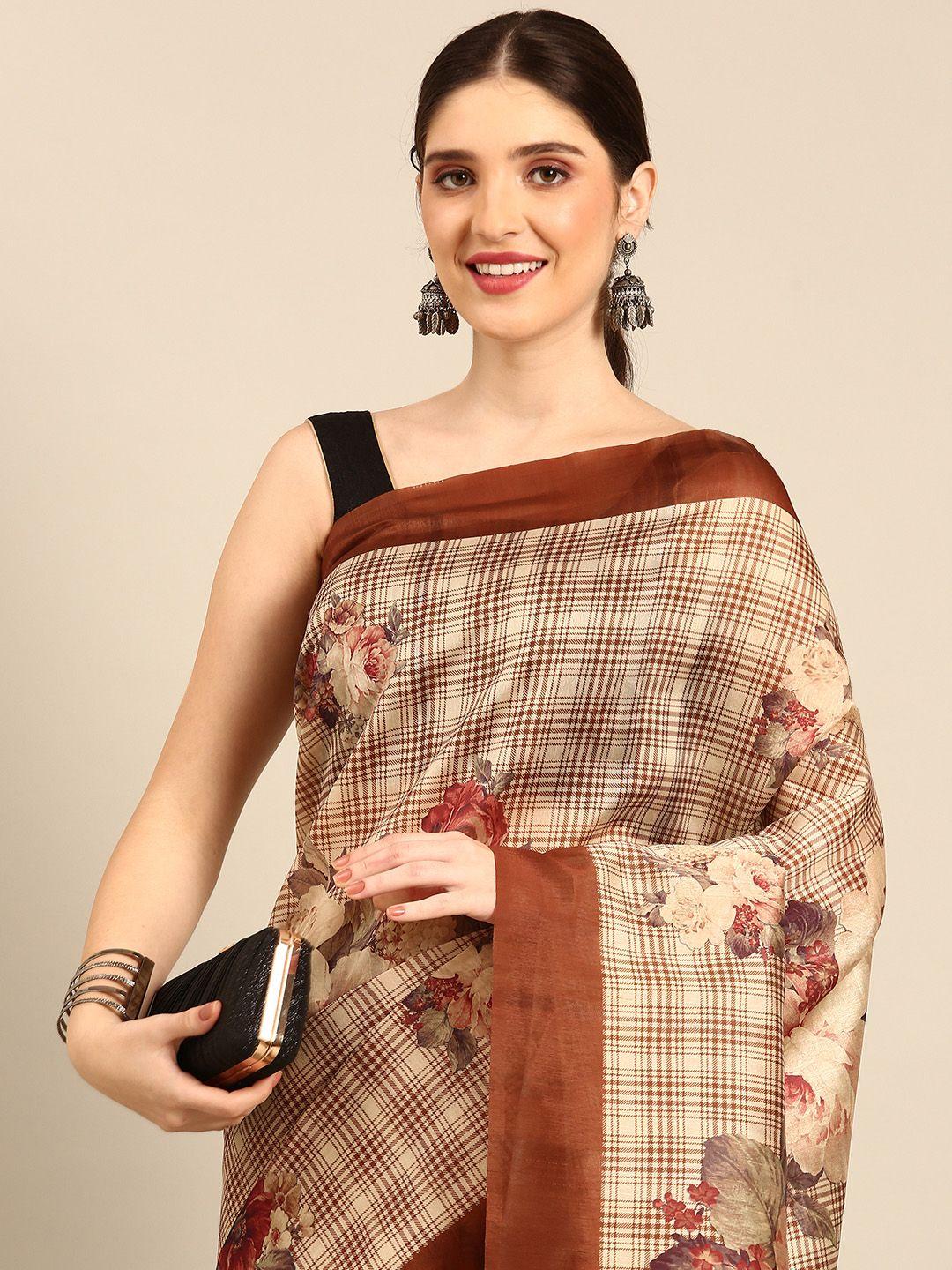 simaaya floral print & checked silk cotton saree