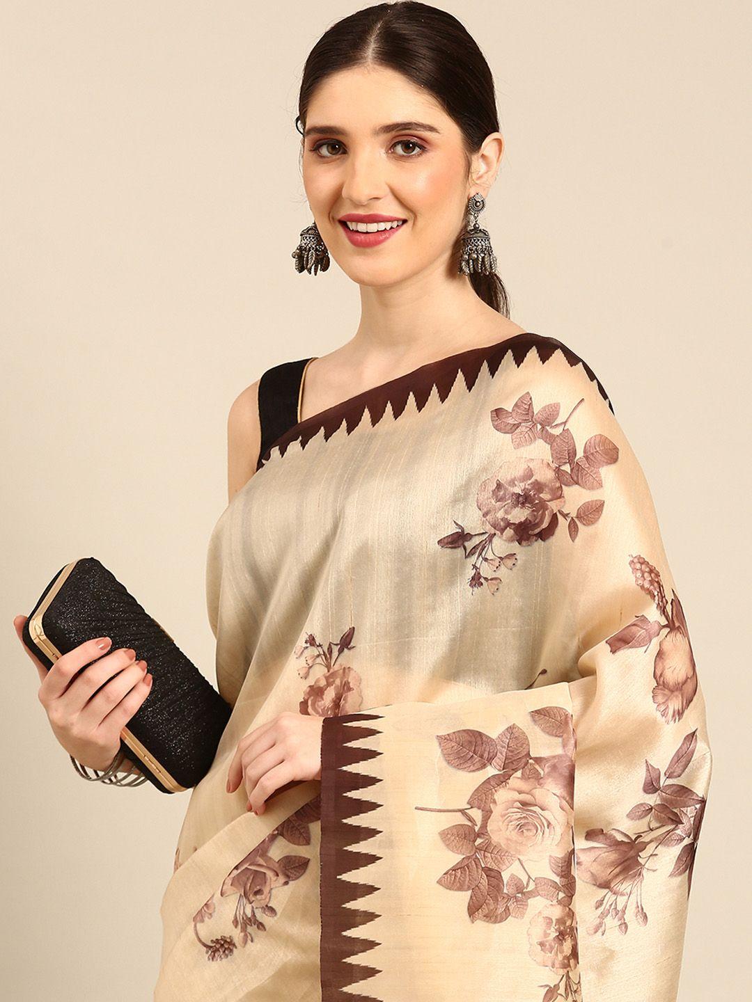 simaaya floral print & checked silk cotton saree