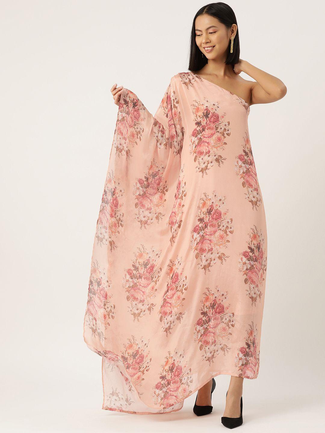 simaaya floral printed one shoulder chiffon maxi dress