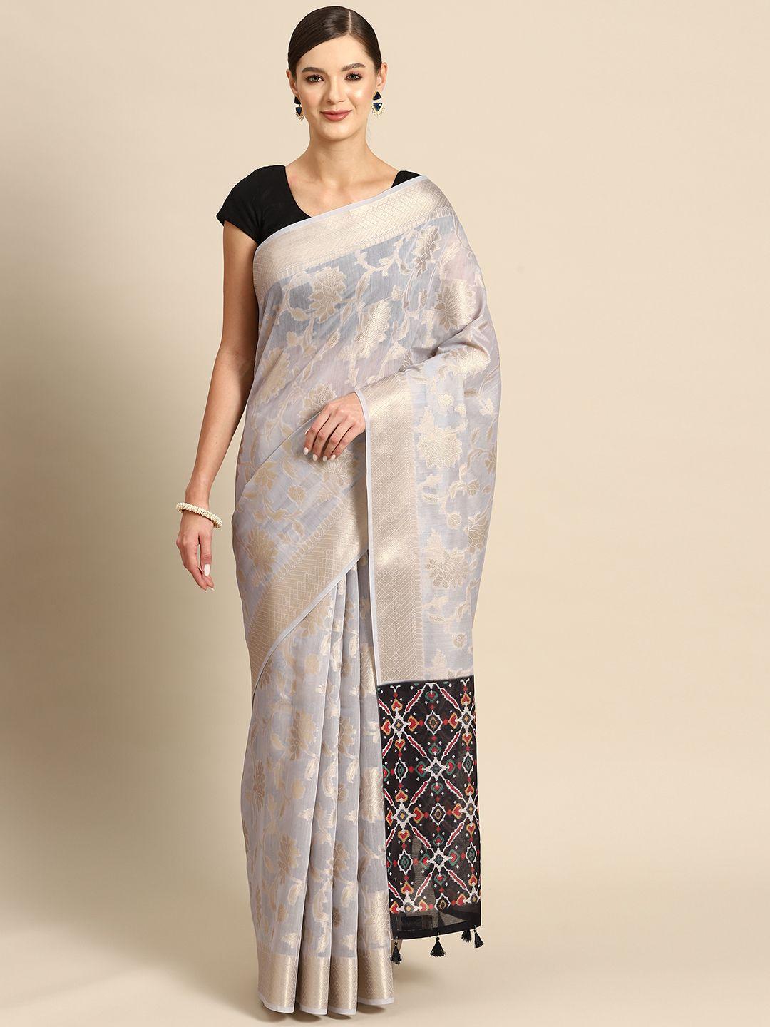 simaaya floral zari linen blend saree