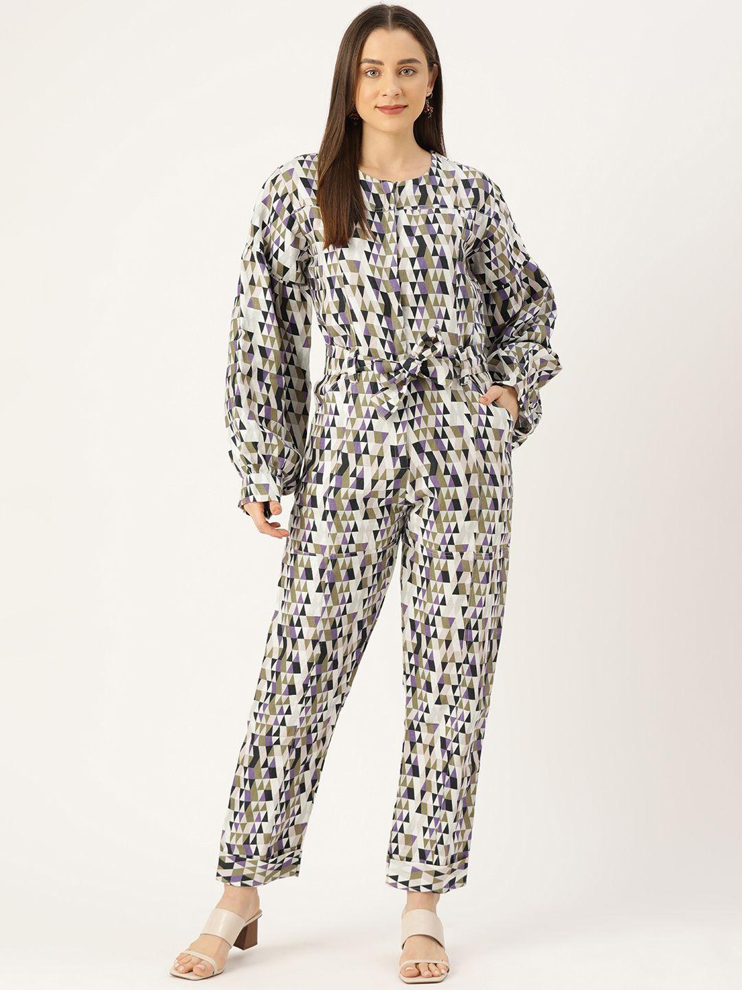 simaaya linen printed waist-tie ups basic jumpsuit