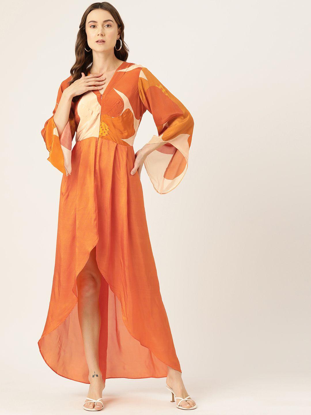 simaaya printed flared sleeve crepe maxi dress