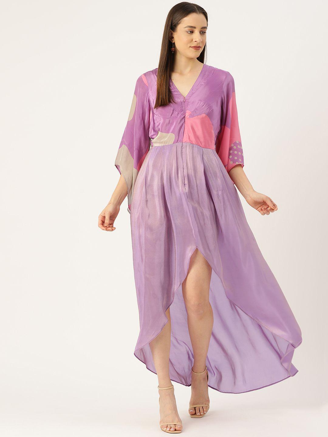 simaaya women printed kimono sleeve crepe a-line maxi dress