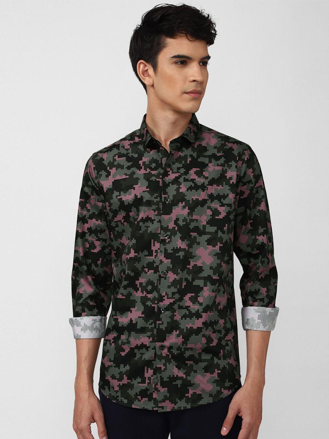 simon carter london men black & green slim fit floral printed casual shirt