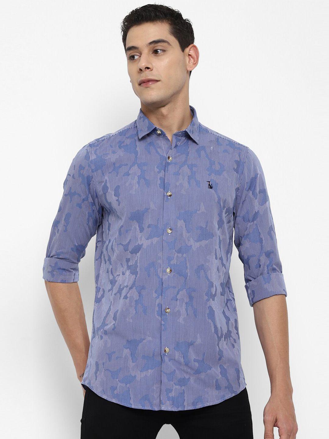 simon carter london men blue slim fit printed pure cotton casual shirt