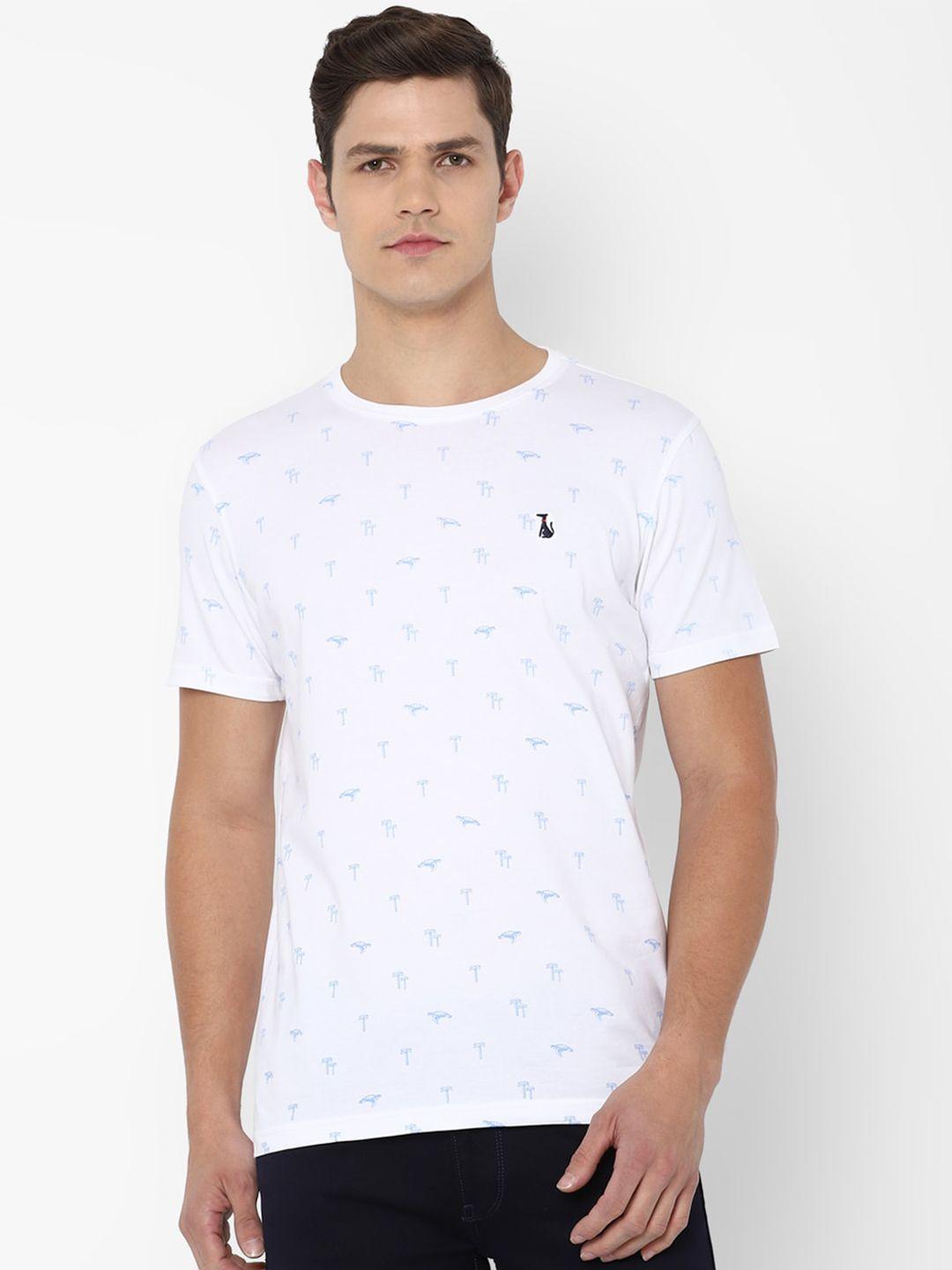 simon carter london men white & blue printed slim fit t-shirt