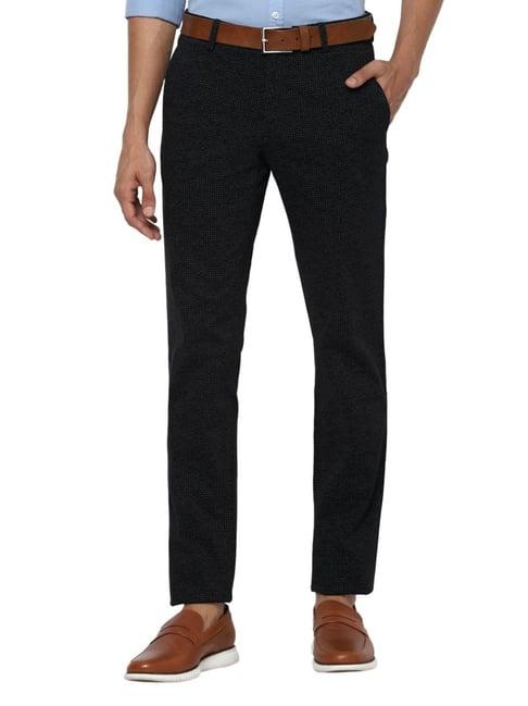 simon carter london black printed slim fit flat front trousers