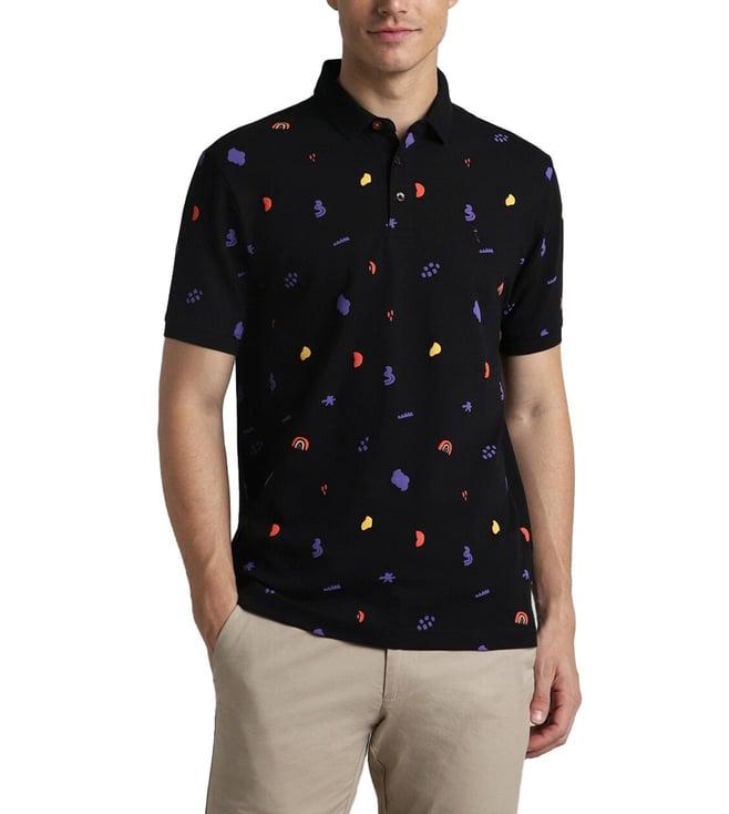 simon carter london black printed slim fit polo t-shirt