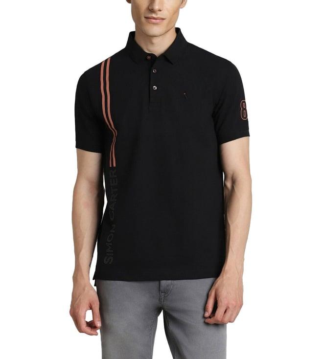 simon carter london black printed slim fit polo t-shirt