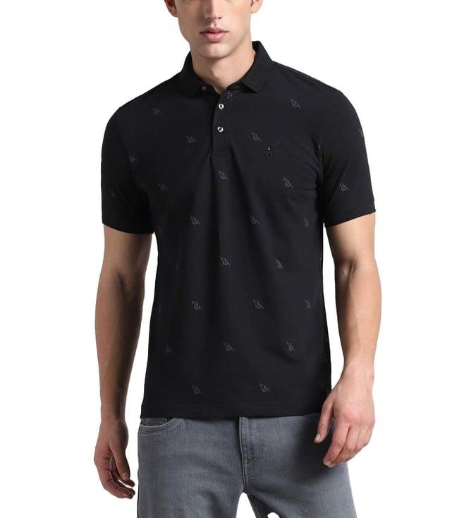 simon carter london black printed slim fit polo t-shirt