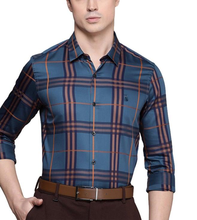 simon carter london blue checks slim fit shirt