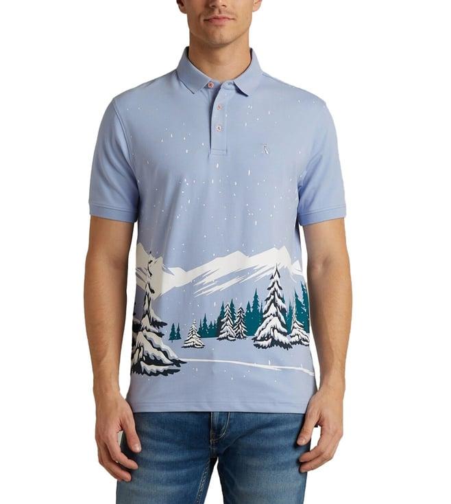 simon carter london blue printed slim fit polo t-shirt