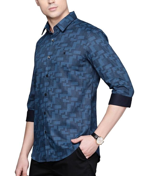 simon carter london blue printed slim fit shirt