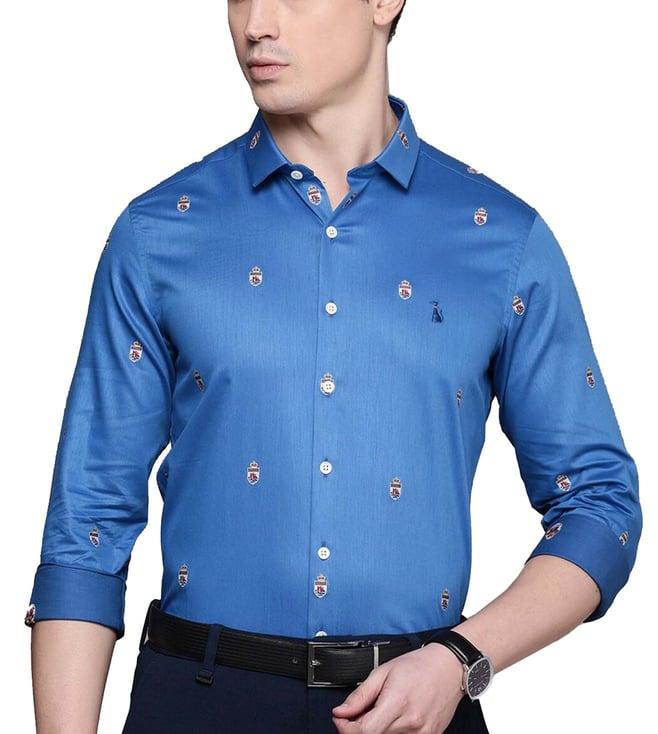 simon carter london blue printed slim fit shirt