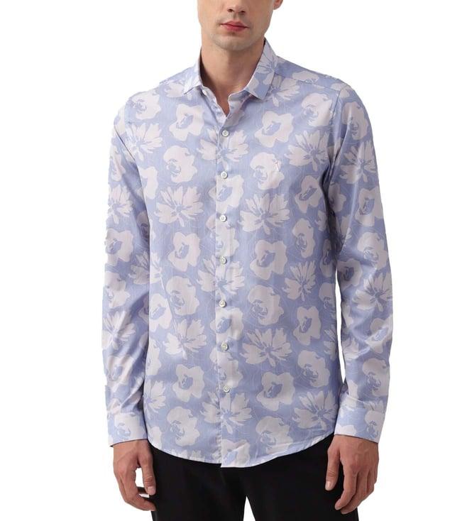 simon carter london blue printed slim fit shirt