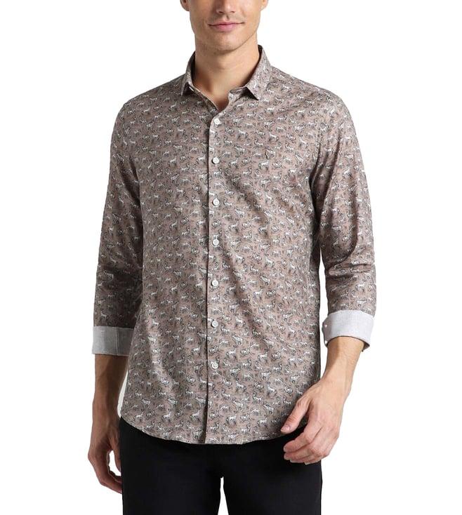 simon carter london brown printed slim fit shirt