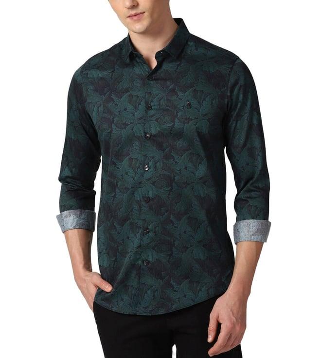 simon carter london green printed slim fit shirt