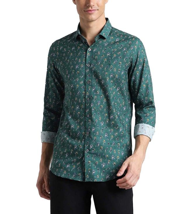 simon carter london green printed slim fit shirt