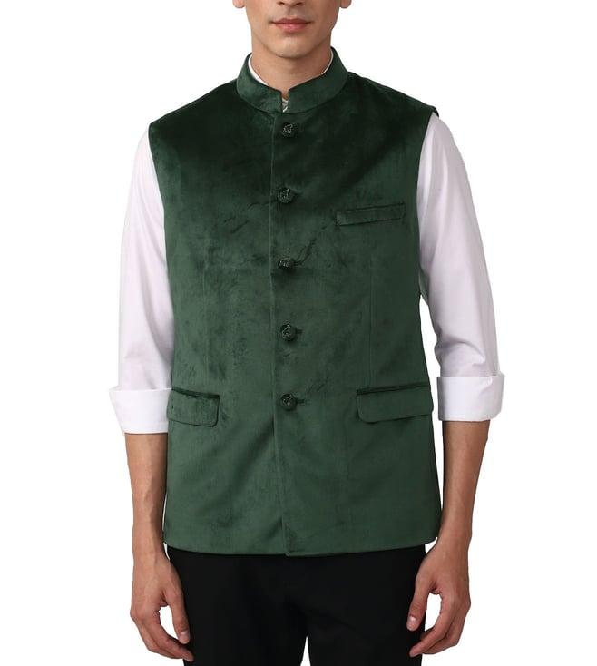 simon carter london green slim fit nehru jacket