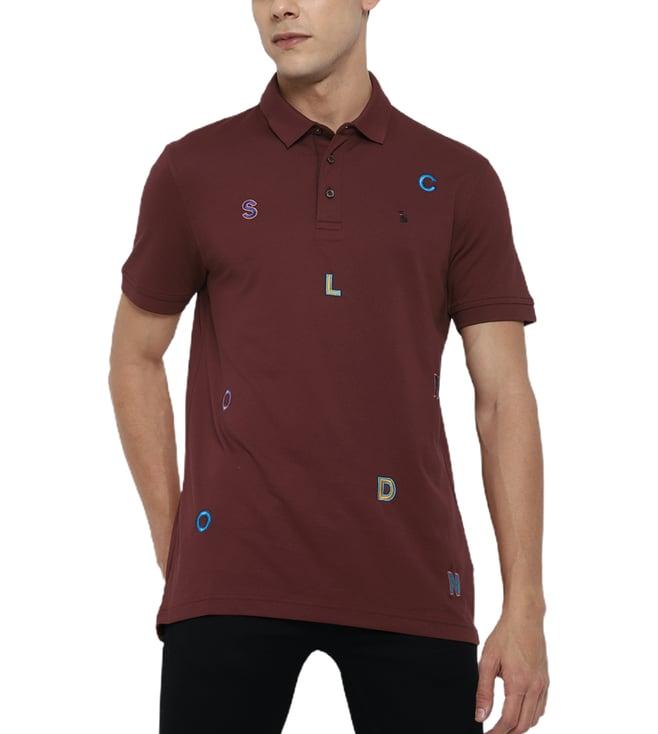 simon carter london maroon embroidered slim fit polo t-shirt