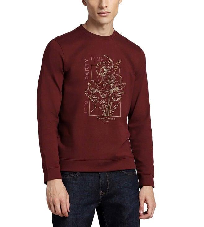 simon carter london maroon printed regular fit sweatshirt