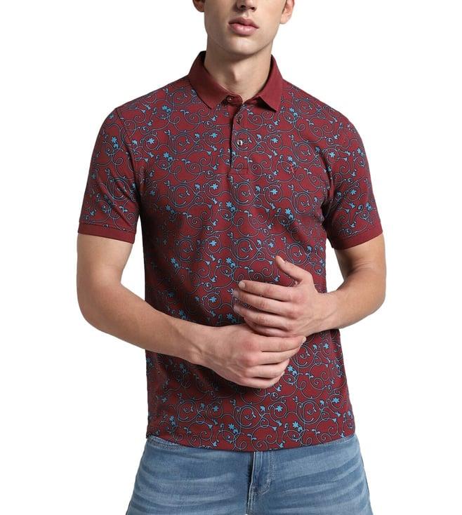 simon carter london maroon printed slim fit polo t-shirt