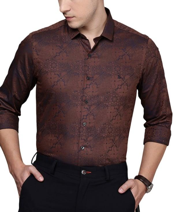 simon carter london maroon printed slim fit shirt