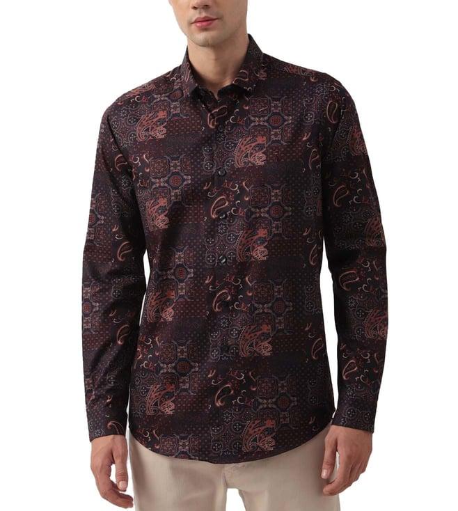 simon carter london maroon printed slim fit shirt