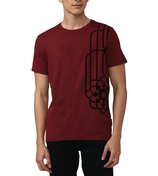 simon carter london maroon printed slim fit t-shirt