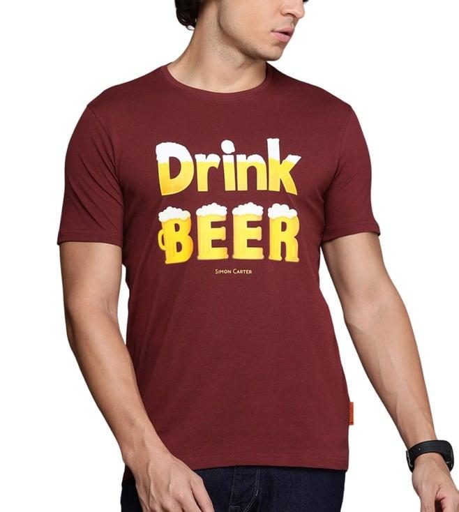 simon carter london maroon printed slim fit t-shirt