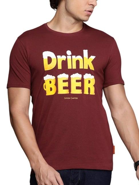 simon carter london maroon printed slim fit t-shirt