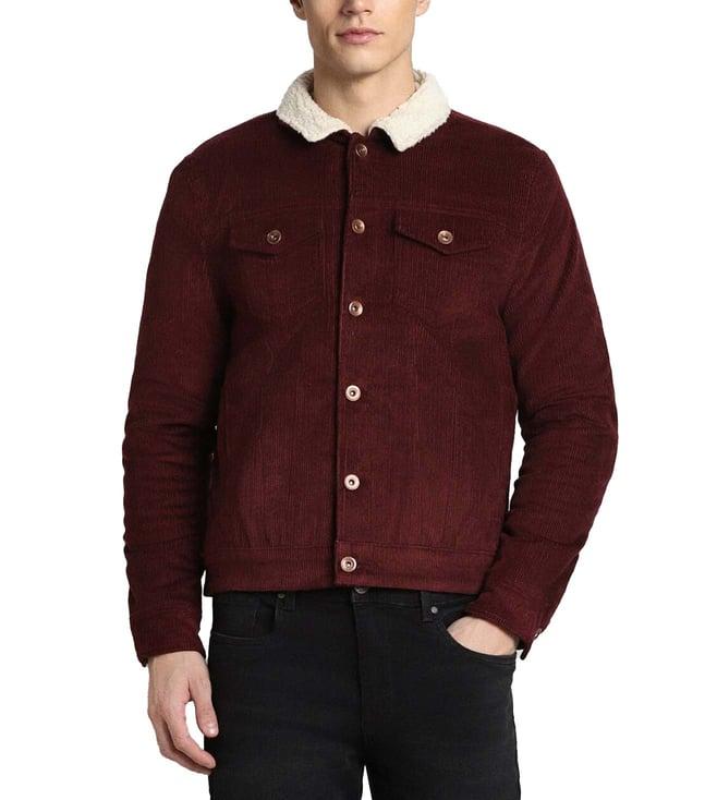 simon carter london maroon regular fit denim jacket