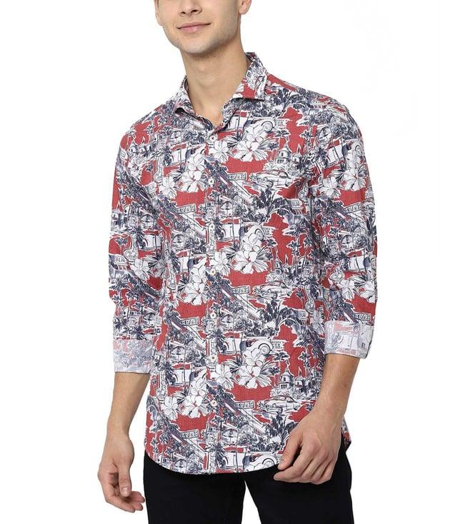 simon carter london maroon slim fit floral print shirt