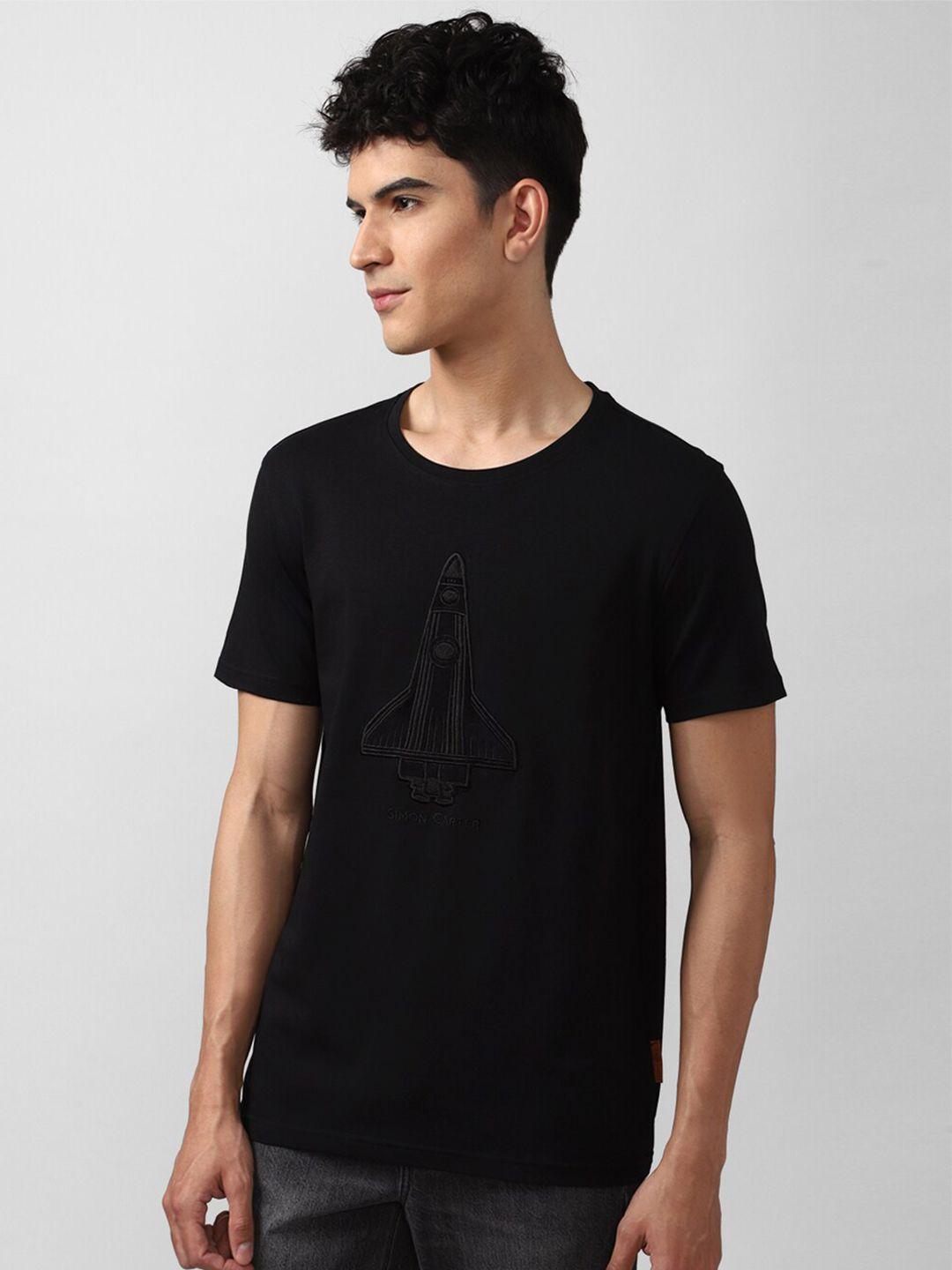 simon carter london men black applique slim fit t-shirt