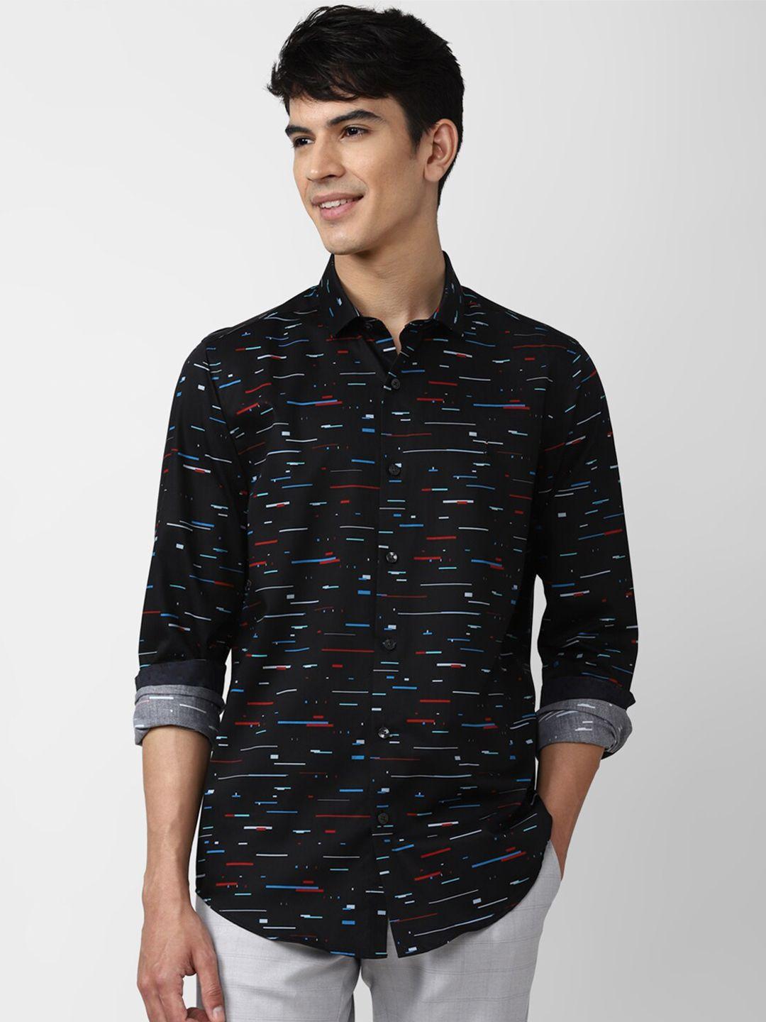 simon carter london men black slim fit printed casual shirt