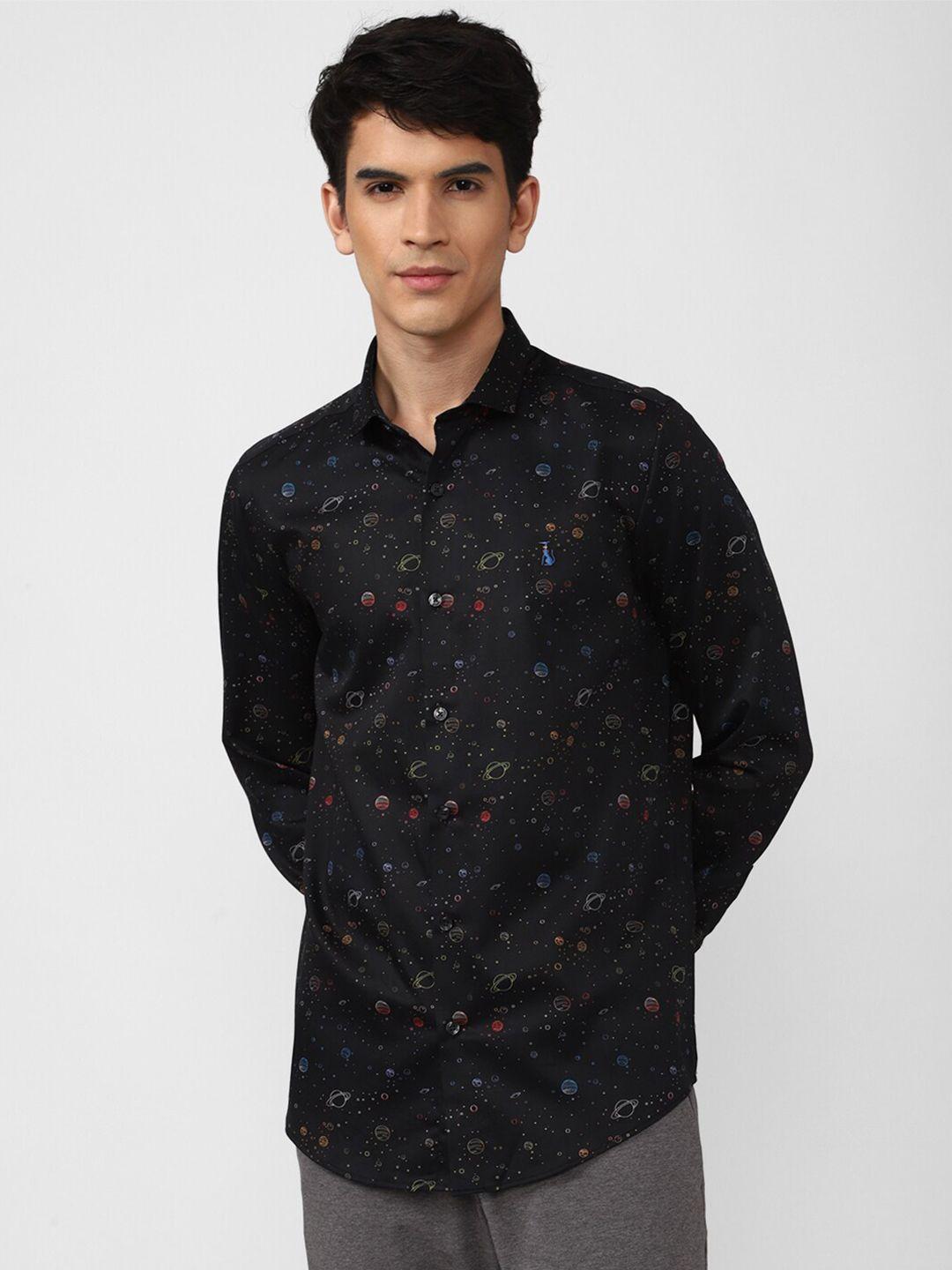 simon carter london men black slim fit printed casual shirt