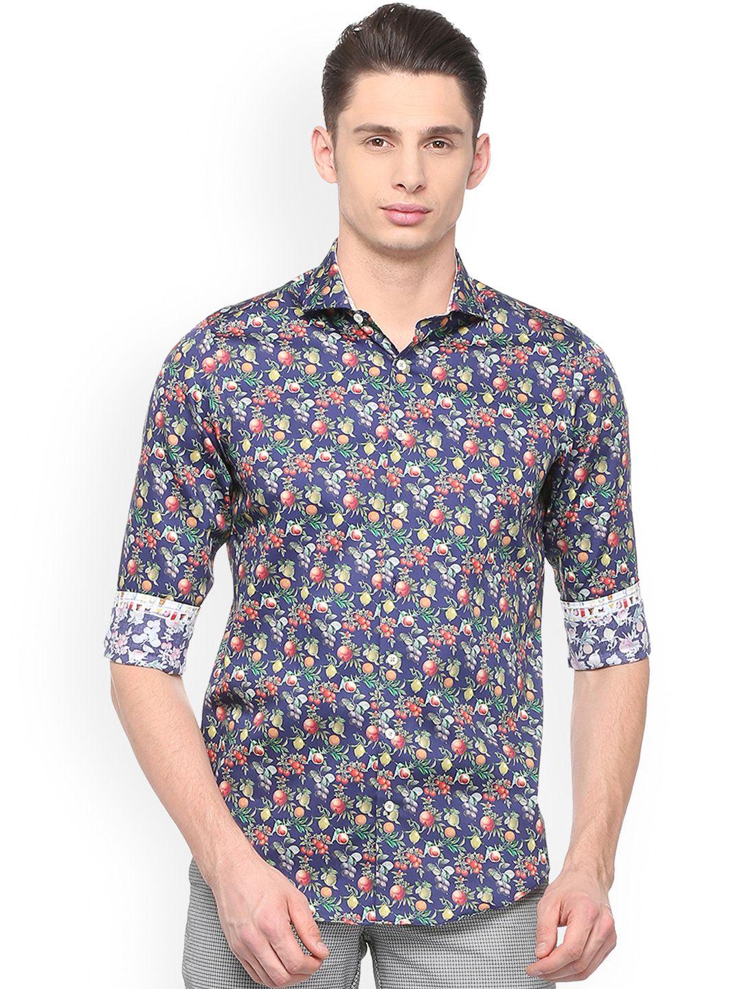 simon carter london men blue & pink slim fit printed casual shirt