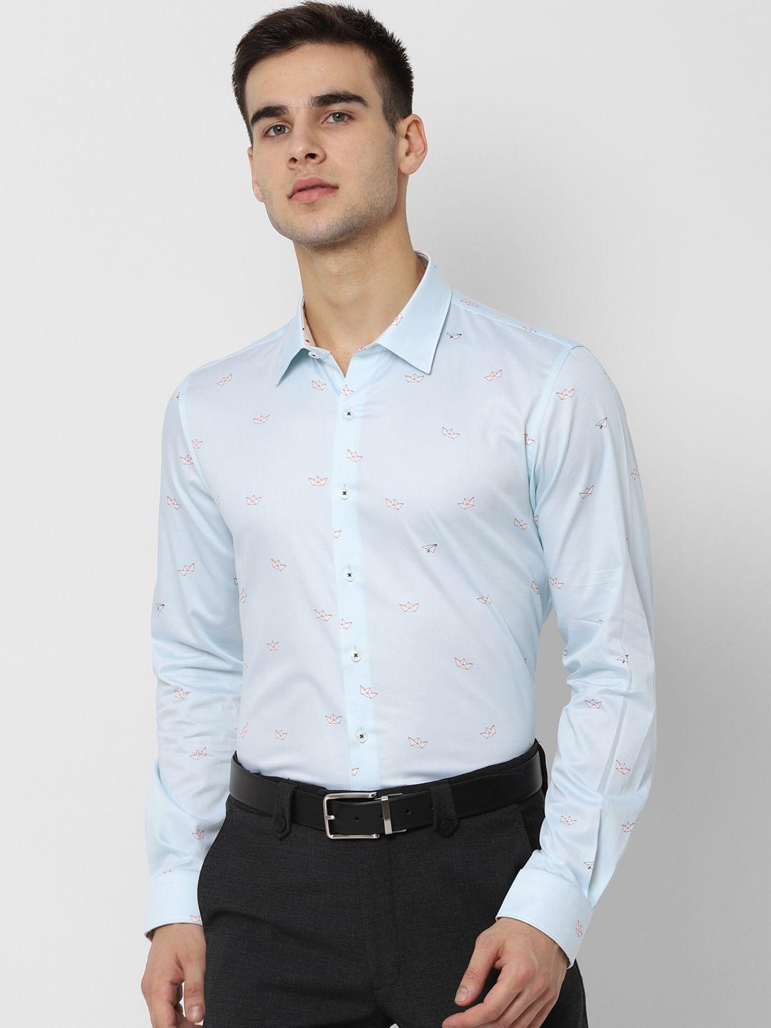 simon carter london men blue regular fit printed formal shirt