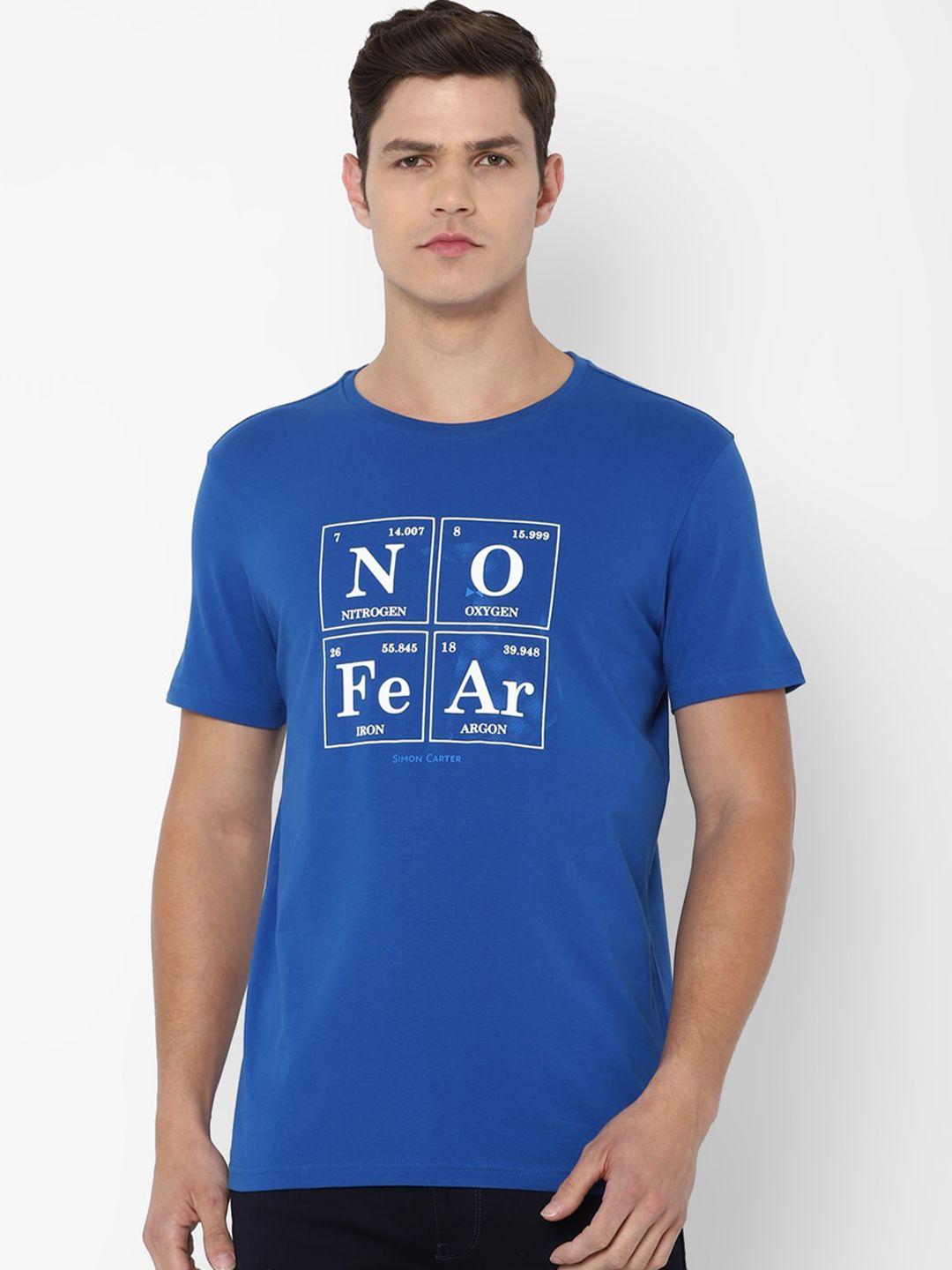 simon carter london men blue typography printed t-shirt