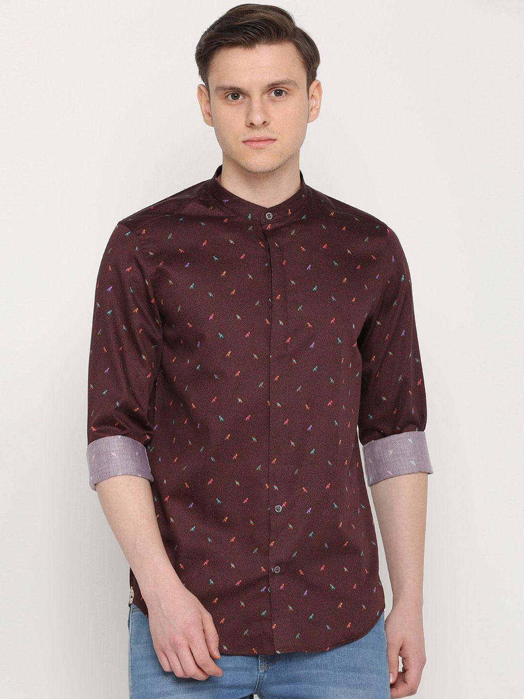 simon carter london men brown slim fit printed casual shirt